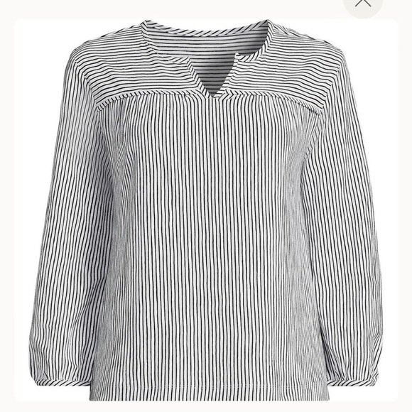 NWT Lands’ End Women’s 3/4 Sleeve Slub Top Blouse White and Black Stripe Size XS - Picture 1 of 8